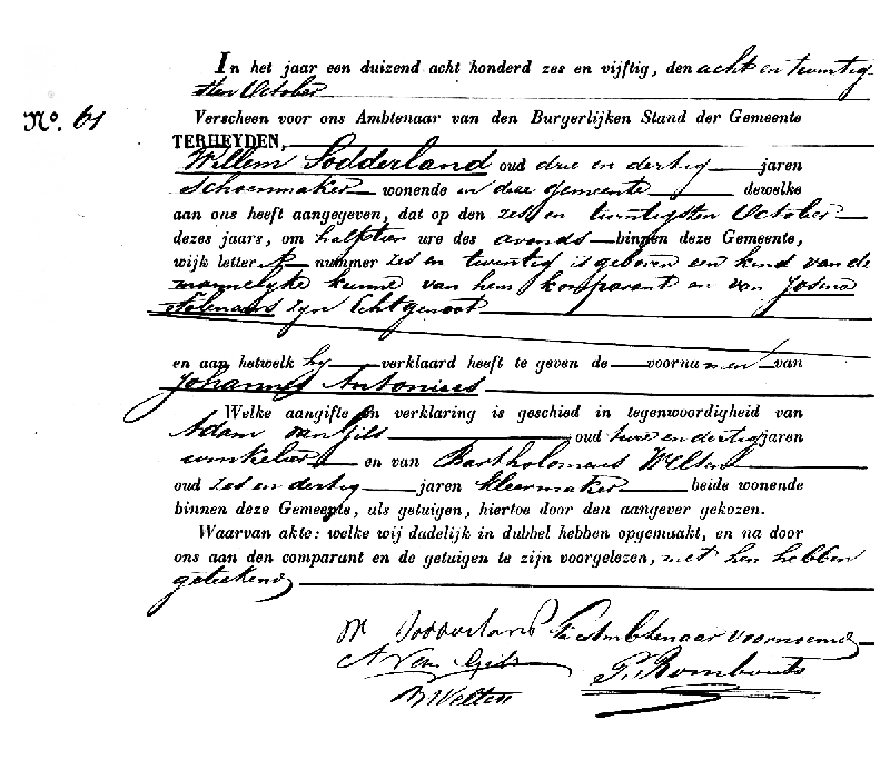 18561028 geb akte 61 Johannes A zv W Sodderland - J Tollenaars